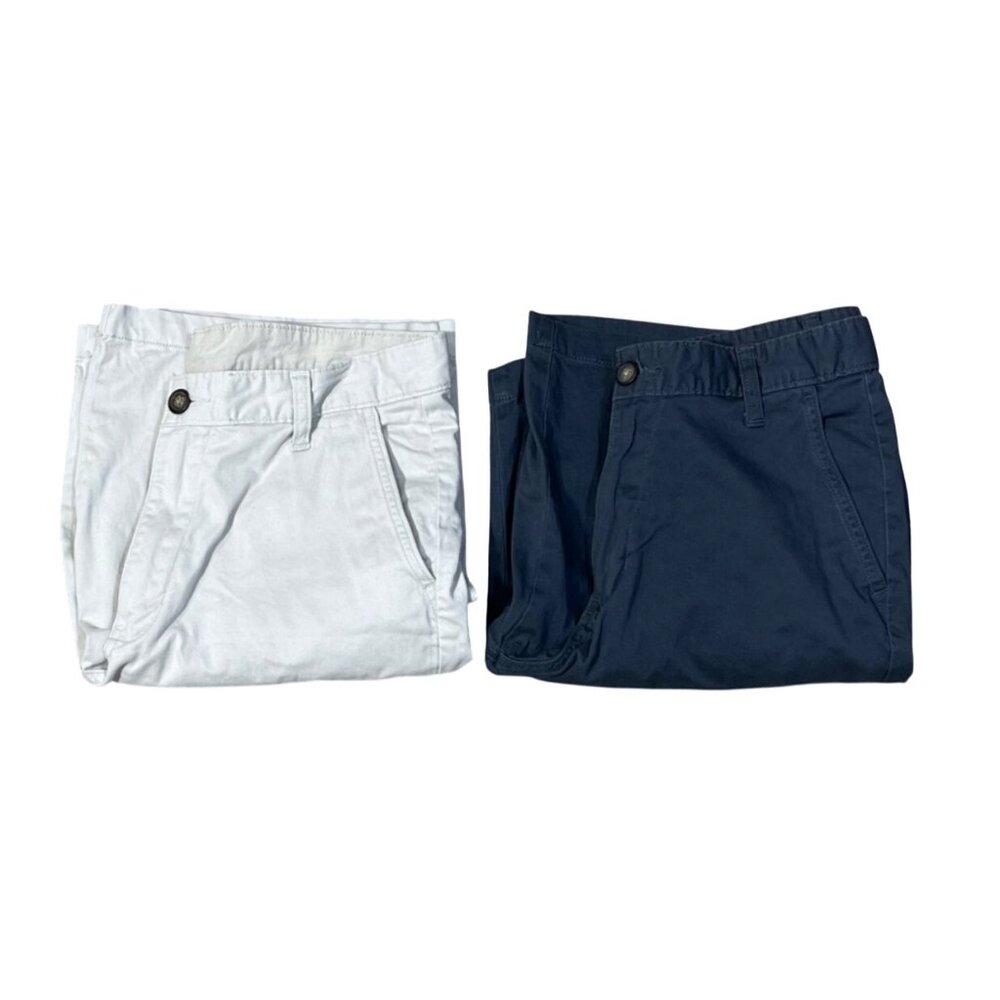 2 Pair George Chino Shorts Men's Blue Light Khaki Size 30 Flat Front
